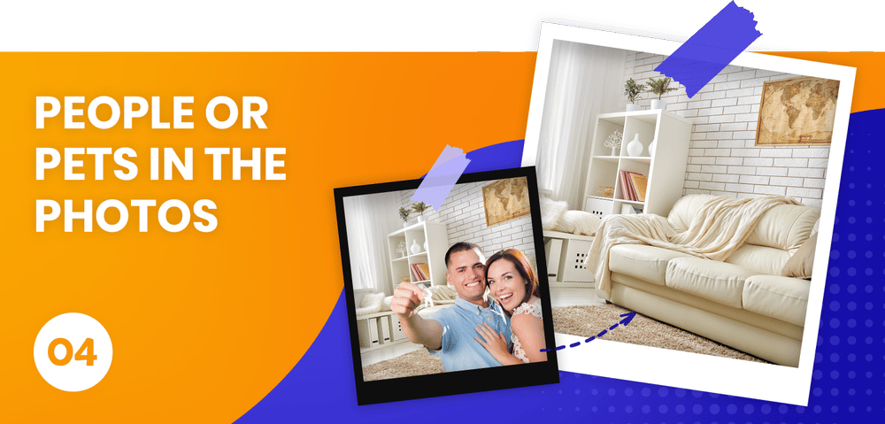 Real estate graphic warning against people or pets appearing in listing photos.