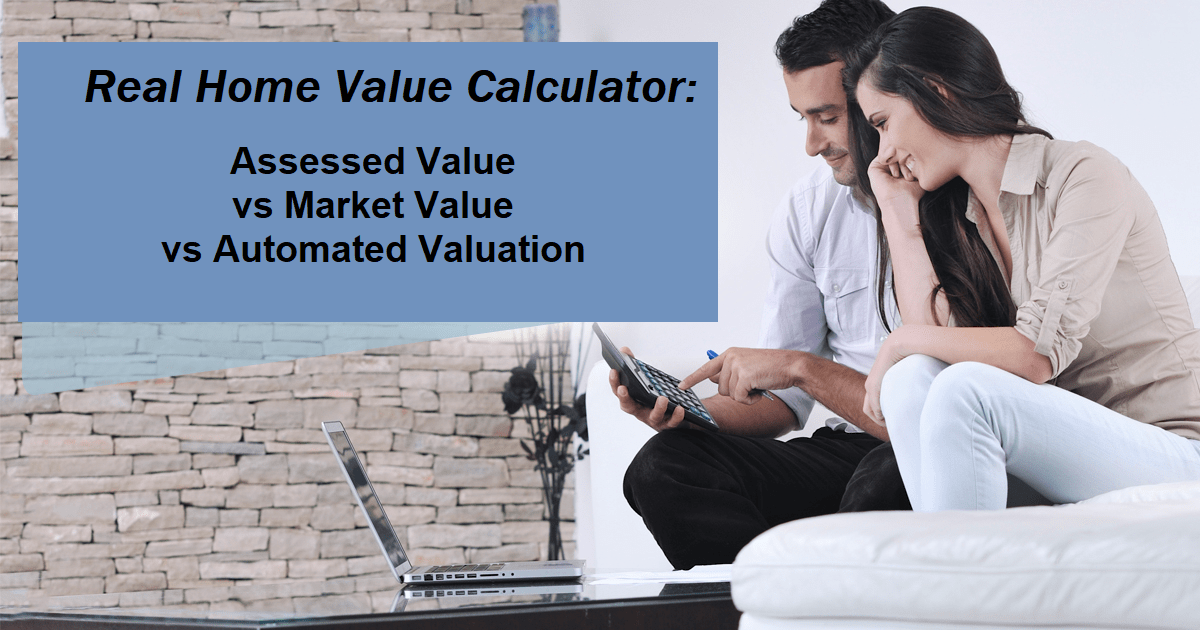 Real Home Value Calculator male and female sitting on a couch with calculator and laptop