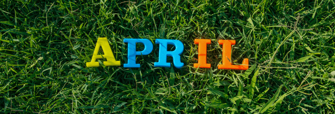 A playful, colorful design on a background of grass, indicating springtime.