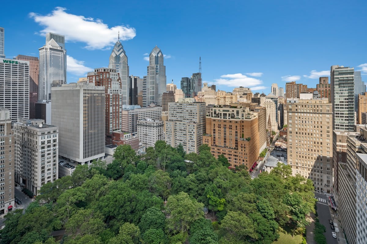 View of Rittenhouse Square from the rooftop of the Dorchester condominium