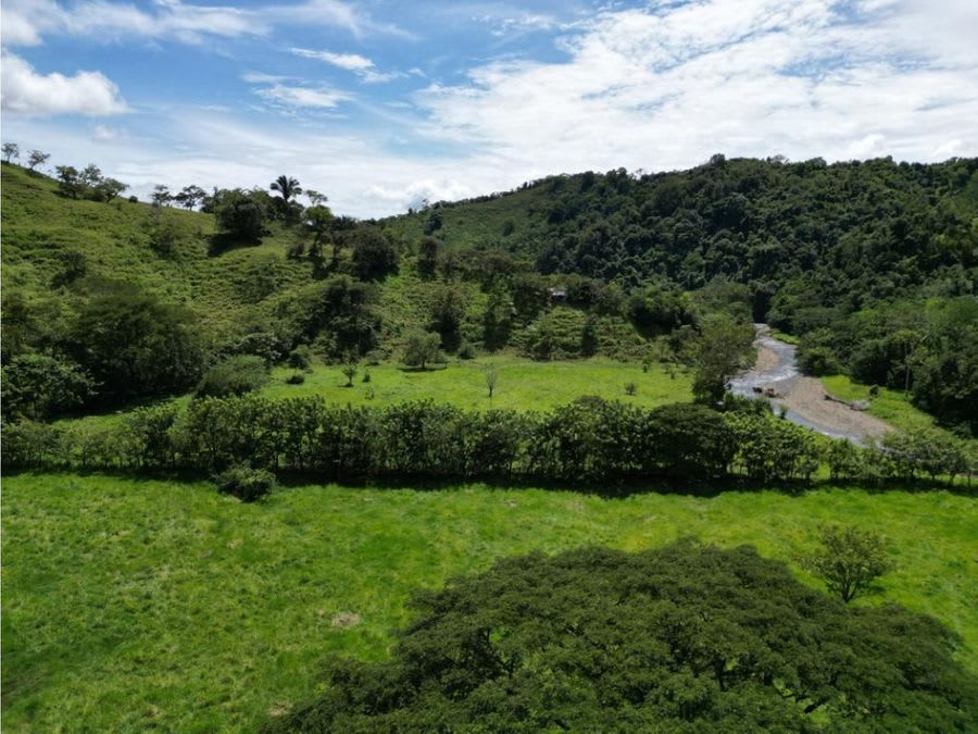 Farm with Mountain Range and River