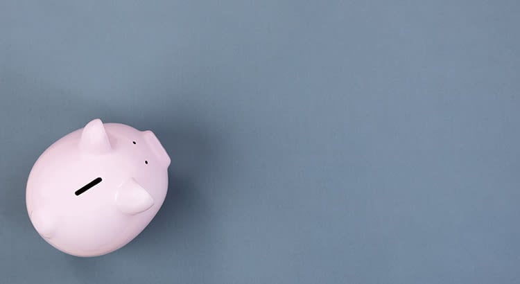 A photo of a pink piggy bank on a blue background, symbolizing savings, financial planning, or tax refunds.