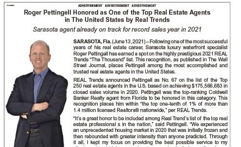 Roger Pettingell Honored as One of the Top Real Estate Agents in The United States by Real Trends
