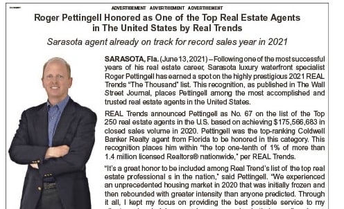 Roger Pettingell Honored as One of the Top Real Estate Agents in The United States by Real Trends