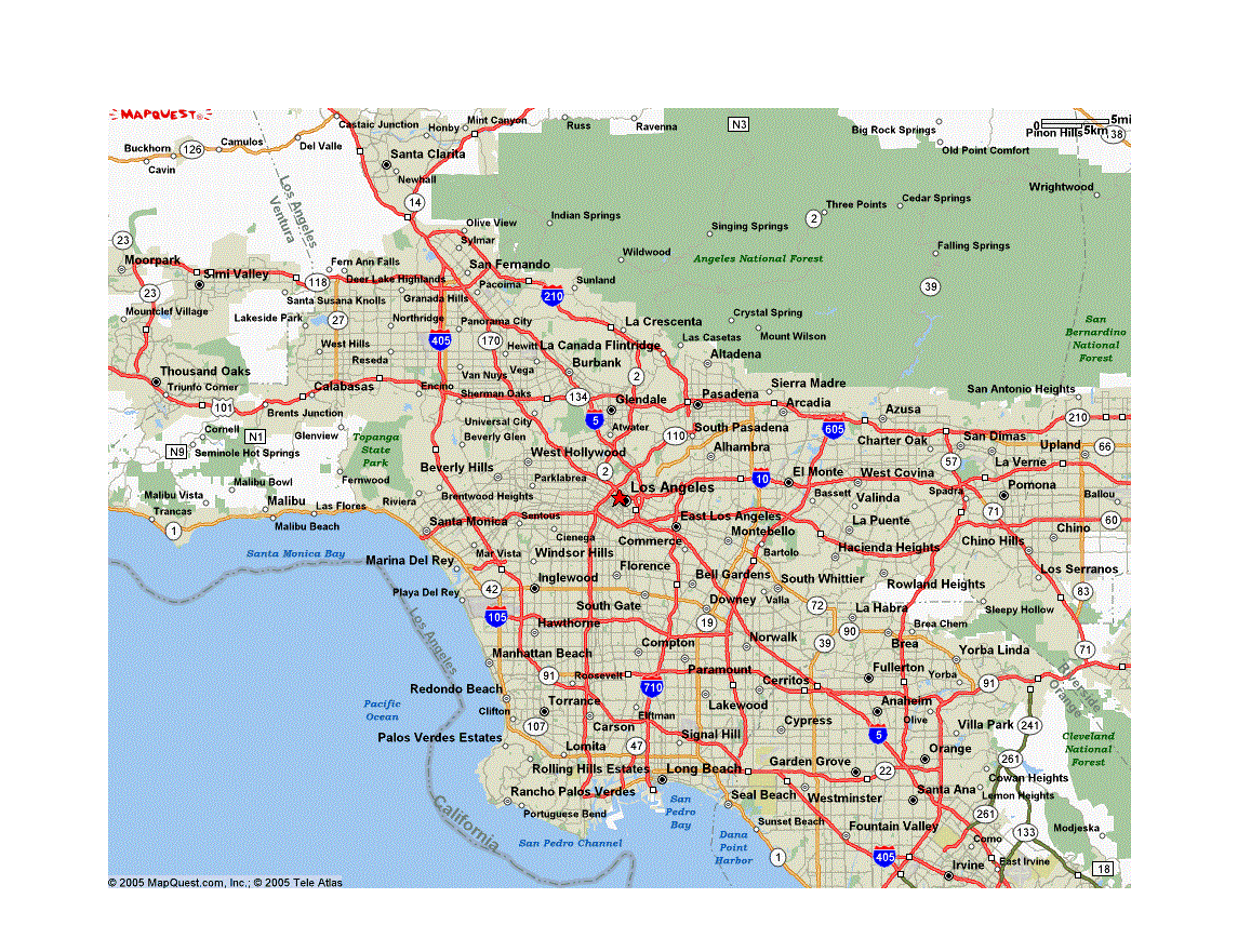 Map of Los Angeles CA with Freeways outlined in Red