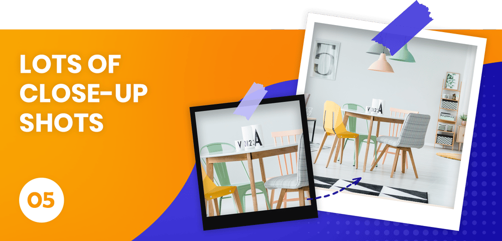 Listing photo mistake: lots of close-up shots, illustrated with a dining room photo comparison.