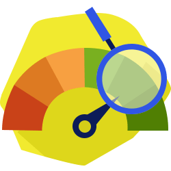 Colorful gauge with a blue needle and a yellow hard-hat-like shape.