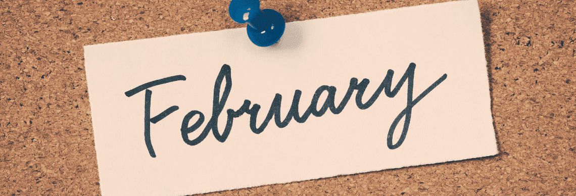 a handwritten-style "February" note pinned on a corkboard, creating a simple yet visually engaging design.