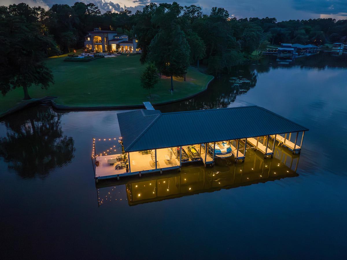 Lighted Boathouse on Lake Tyler