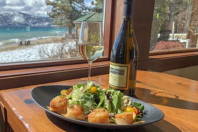 Scenic view of Lake Tahoe dining spot in Incline Village, showcasing local restaurants and lifestyle, shared by top Incline Village real estate agent Cole Mizak.