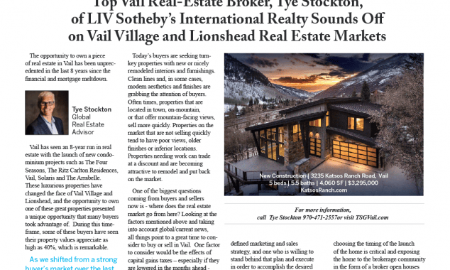 The Stockton Group Sounds Off On Vail Village And Lionshead Real Estate Markets