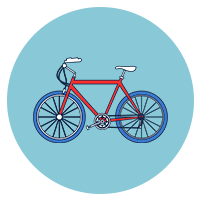 Bicycle illustration inside a light blue circle.