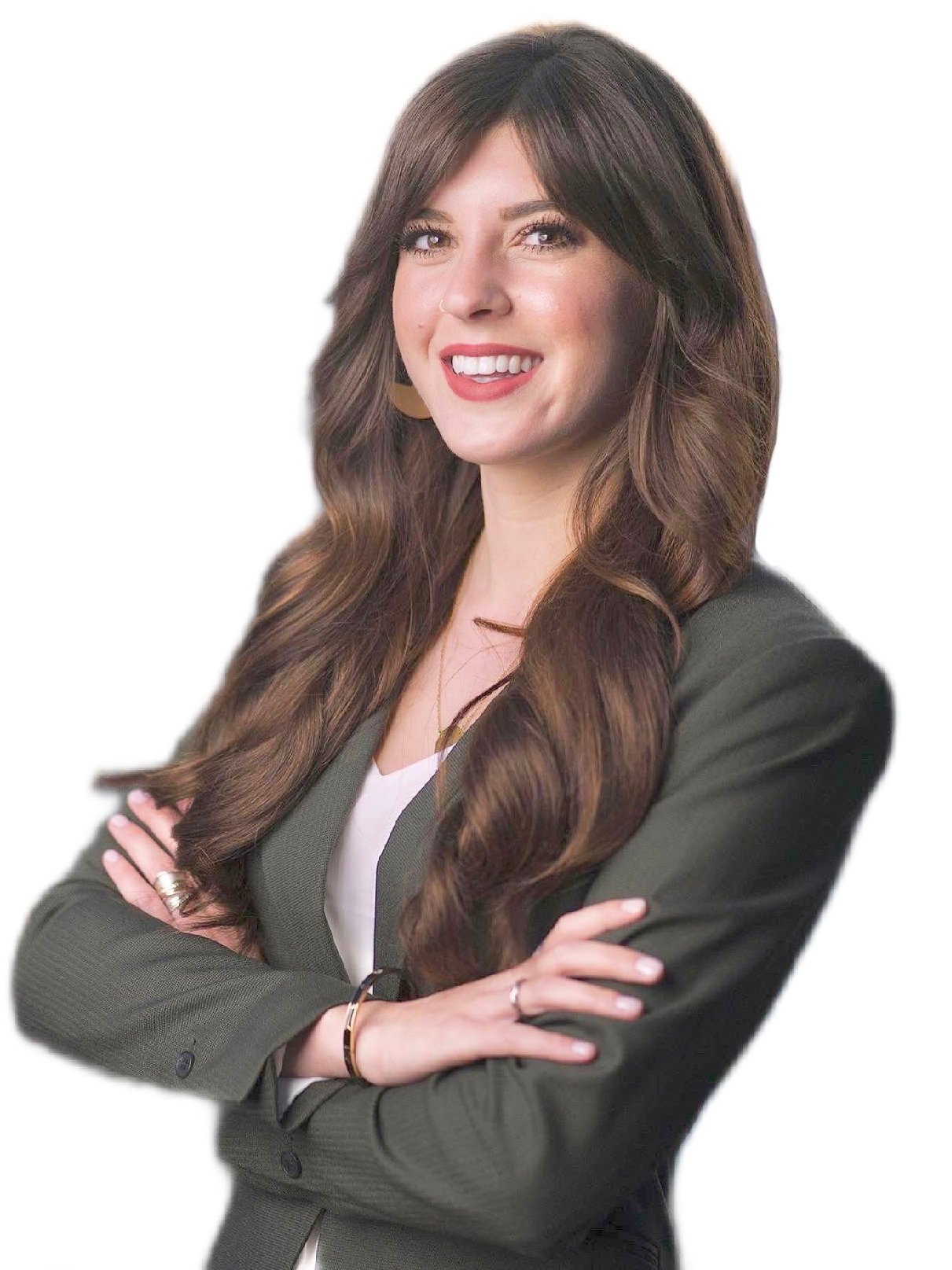 Jessica LaCava smiling with her arms crossed in a dark blazer.