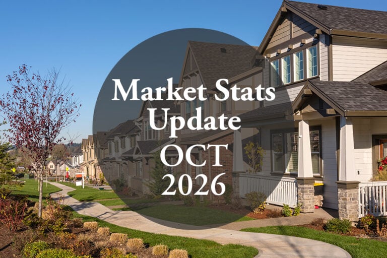 Market Stats Update, October 2026, over a suburban streetscape of detached homes.