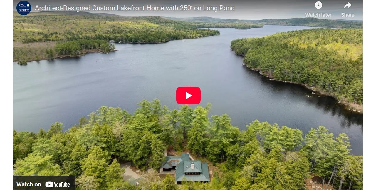 Architect-Designed Custom Lakefront Home with 250’ on Long Pond