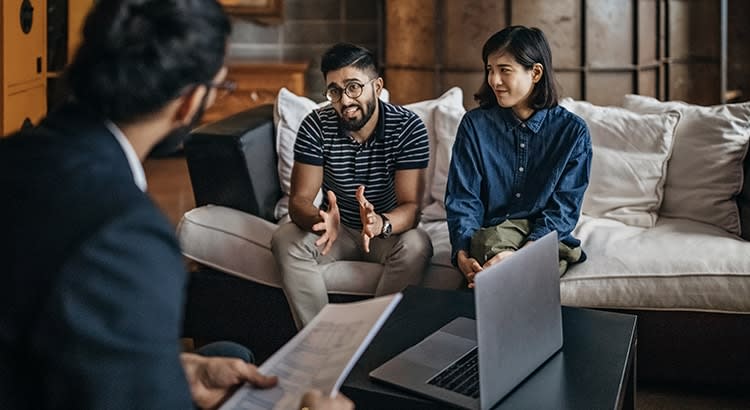 a business or professional meeting between a couple and a consultant or advisor.