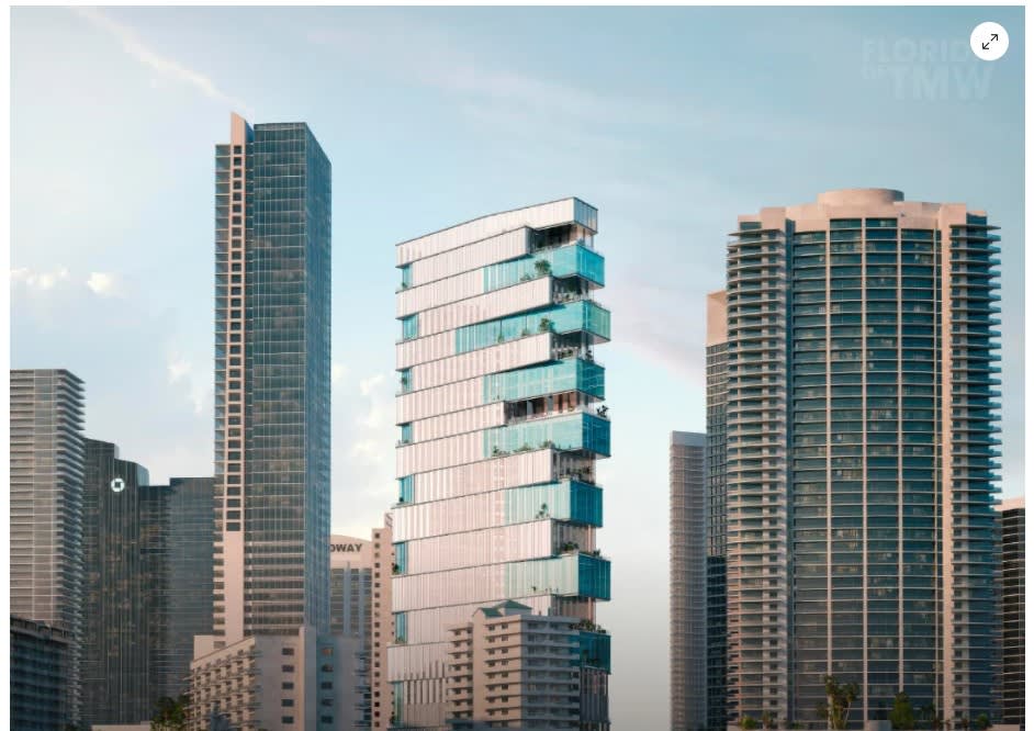 May 2024 23-story mixed-use tower, dubbed Babylon Racquet Club, near Miami's Brickell Bay Drive.