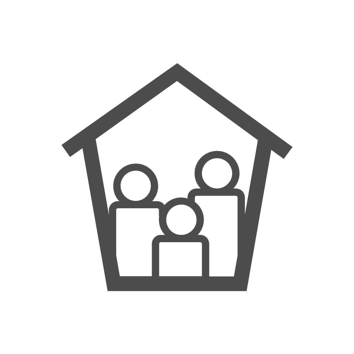 Three people inside a house outline