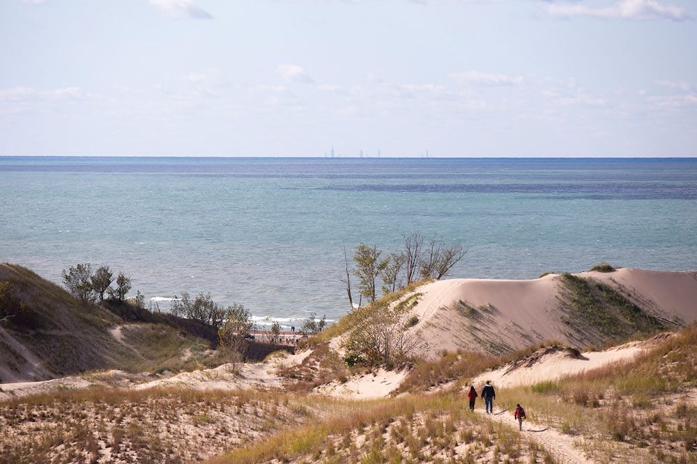 Chicago’s skyline is visible across Lake Michigan due to an atmospheric anomaly, photo courtesy Southwest Michigan Tourist Council