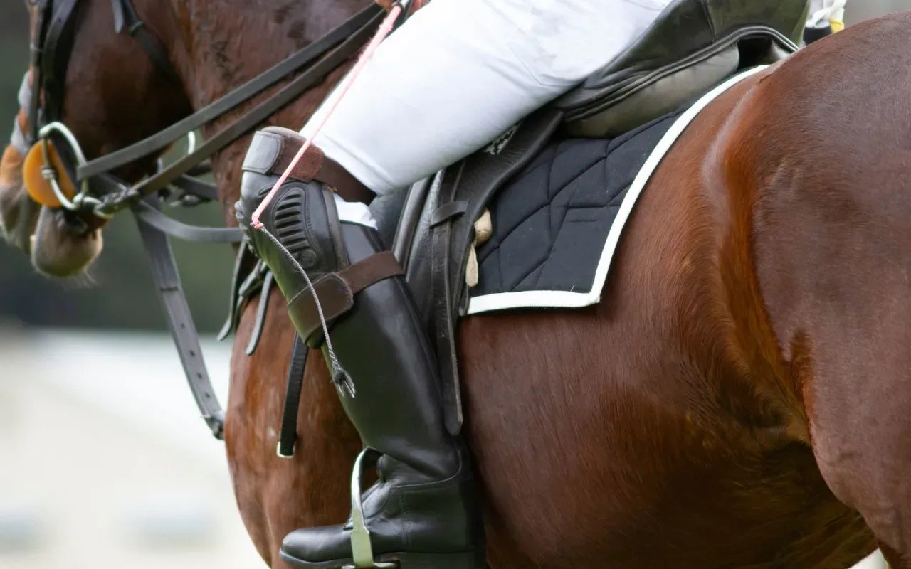 Close-up of an equestrian rider on a horse, synonymous with the opulent lifestyle of high-end real estate.