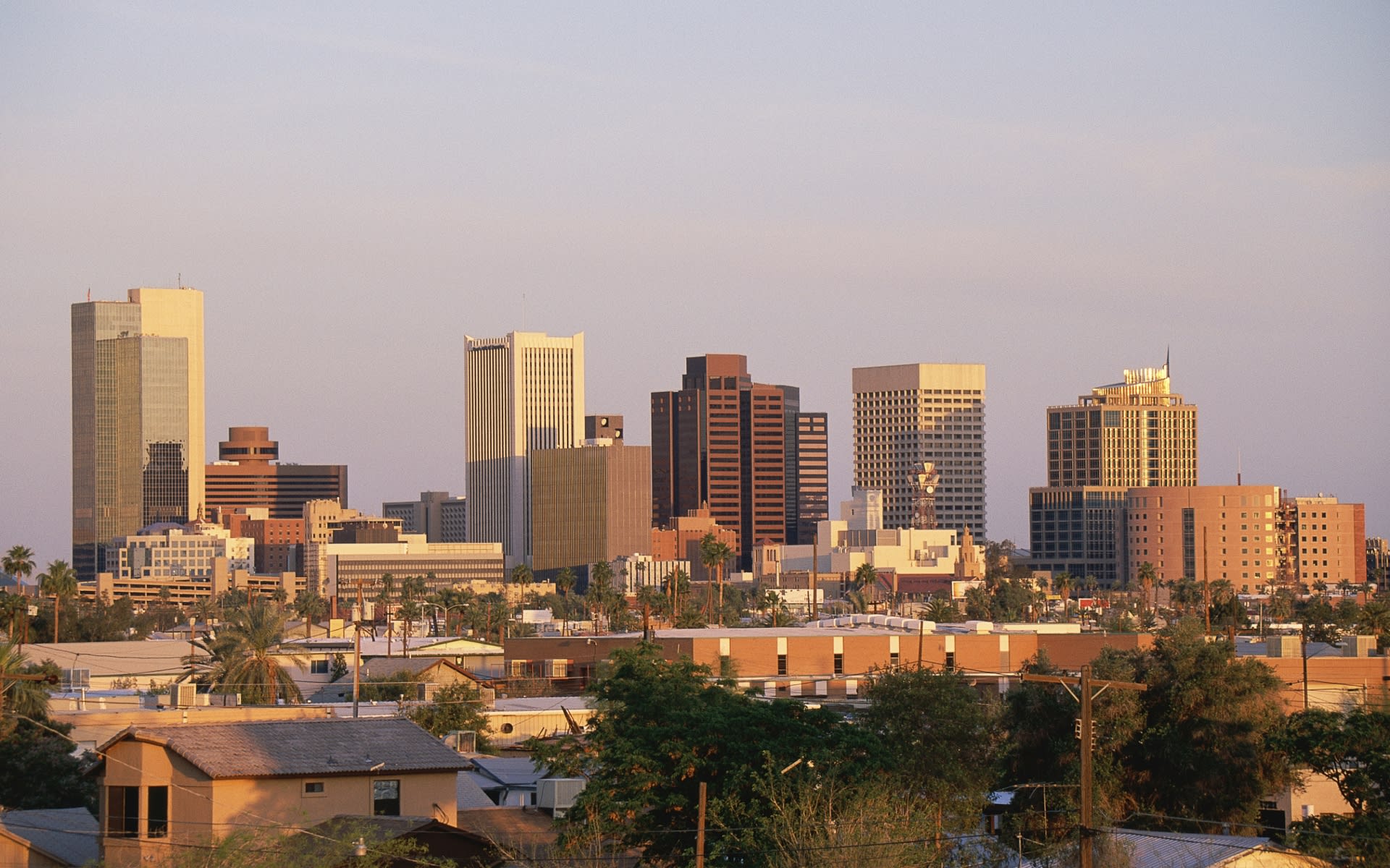 Phoenix, Arizona &ndash; Downtown skyline with desert mountains backdrop
