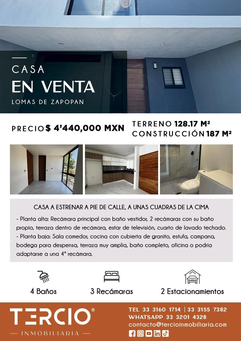 Casa a estrenar a unas cuadras de La Cima $4'440,000.00 MN