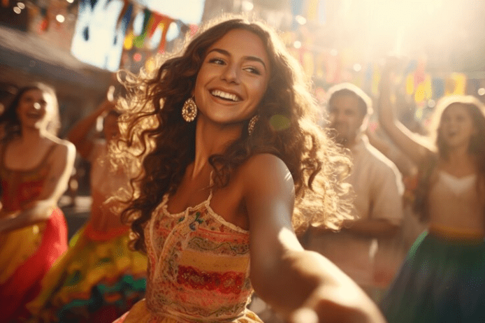 a woman dancing in a crowd