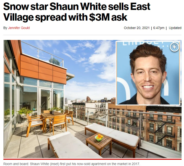 Snow star Shaun White sells East Village spread with $3M ask