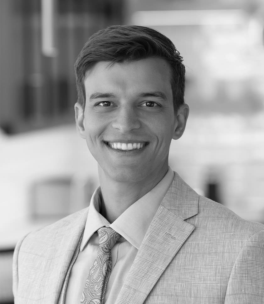 black and white profile photo of marketing director Billy Schmidt