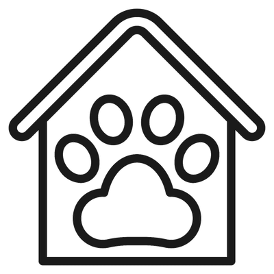 House outline with a paw print inside.