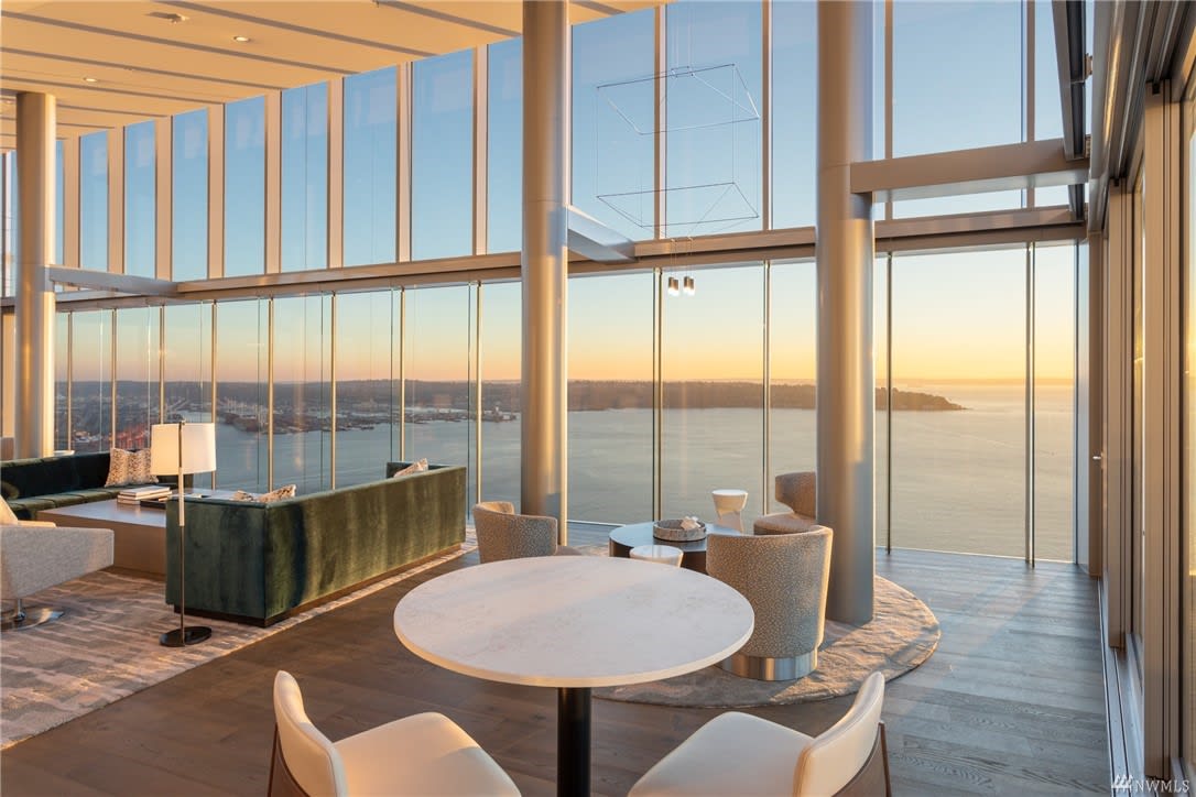 Spacious living room in a beach condo with a stunning ocean view.