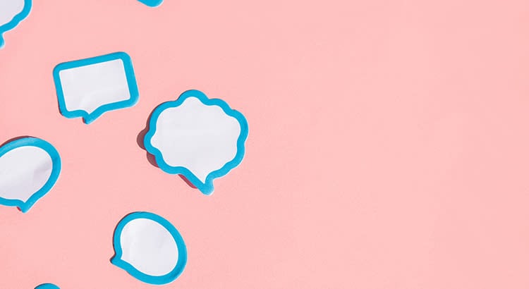 An illustrative image with a pink background and blue speech bubbles. This might be related to communication or benefits, given the title snippet.