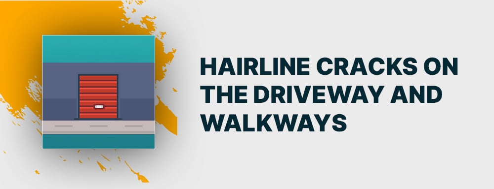 Graphic about hairline cracks on driveways and walkways, with an illustrated garage door.