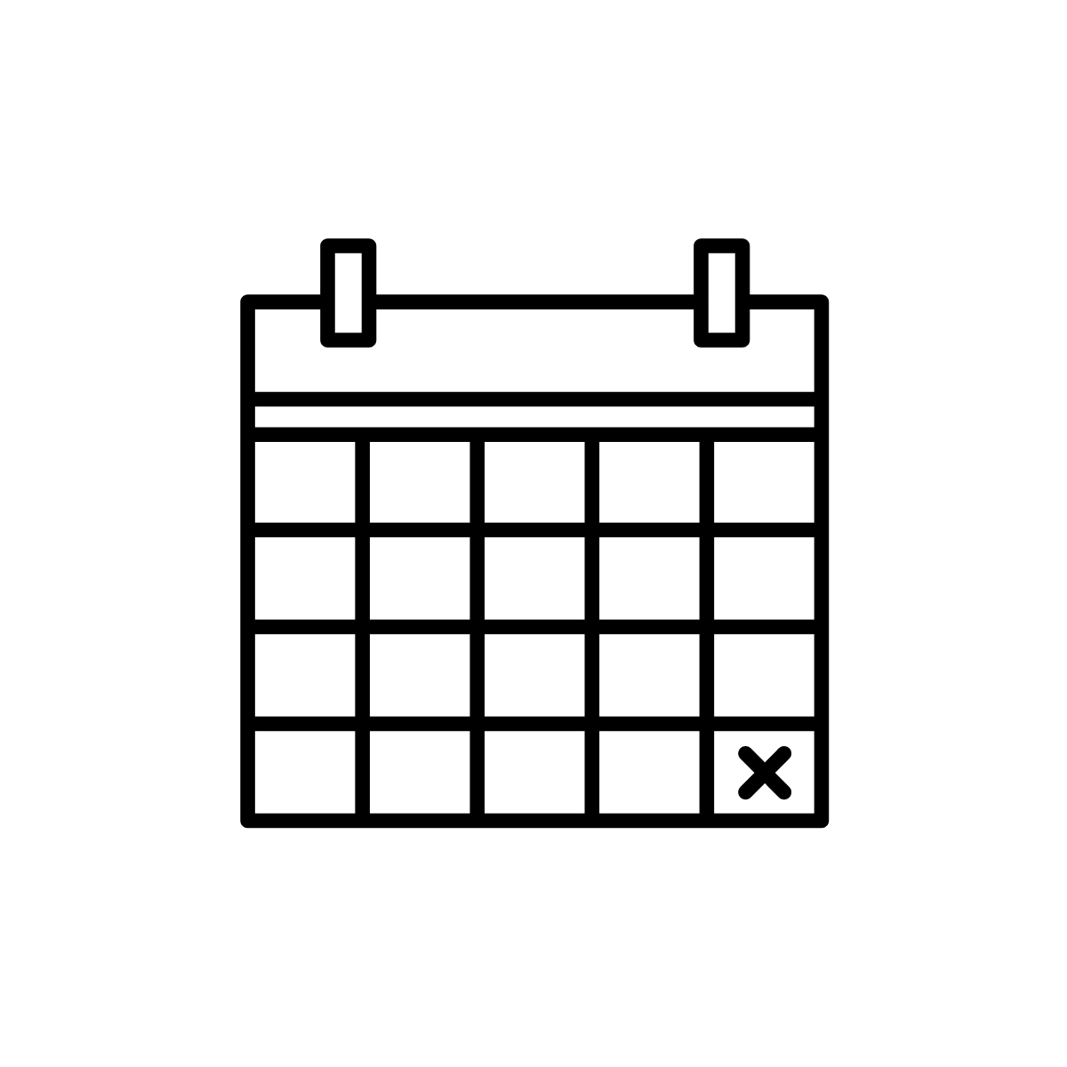 Calendar with an X marking a date