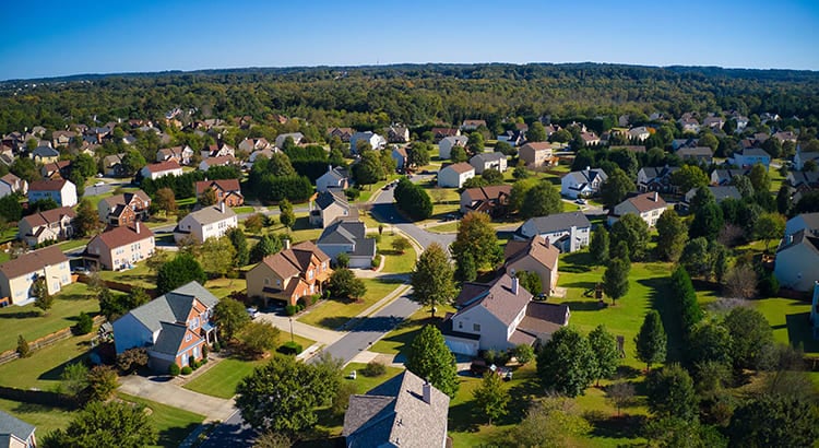 drone photo of a suburban neighborhood