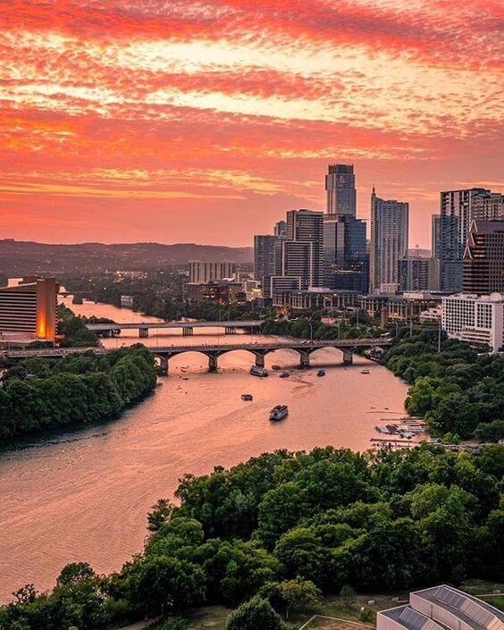 Austin Sunset, Austin, Texas, Austin City View, Austin Bird's Eye View, Austin Top View, Austin Park, Austin River