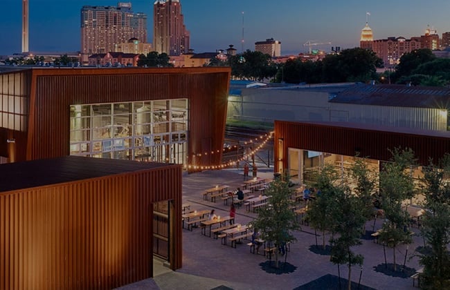 an aerial photo of a restaurant in Central East San Antonio