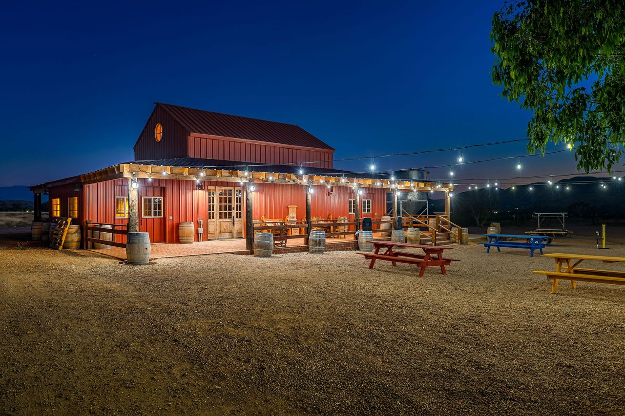 Barn event space at a Los Angeles vineyard estate, ideal for large celebrations.