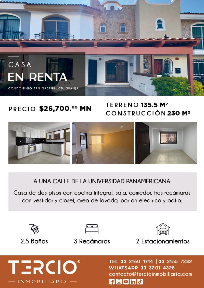 Casa en Renta Condo San Gabriel, Cd. Granja  $26,700.00 MN