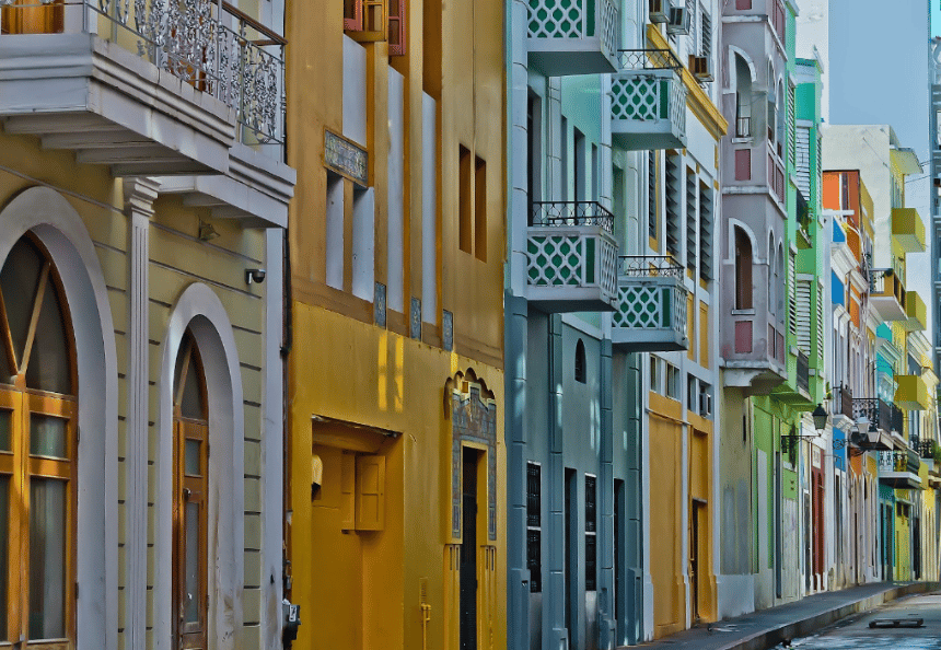 colorful buildings line the streets of the city