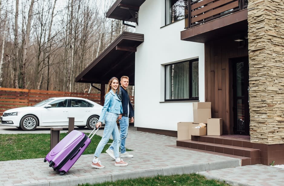 young couple in their vacation rented house