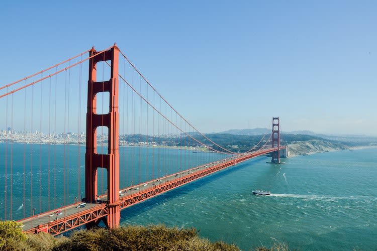 Aerial view of the Golden Gate Bridge in San Francisco