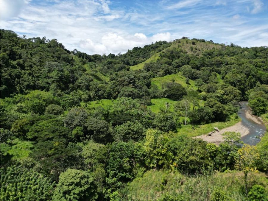 Farm with Mountain Range and River