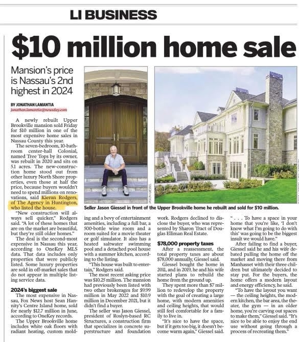 $10 Million Mansion Sale Marks Nassau’s Second Highest in 2024