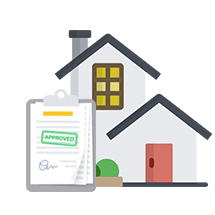 Two houses beside an approved contractor checklist.