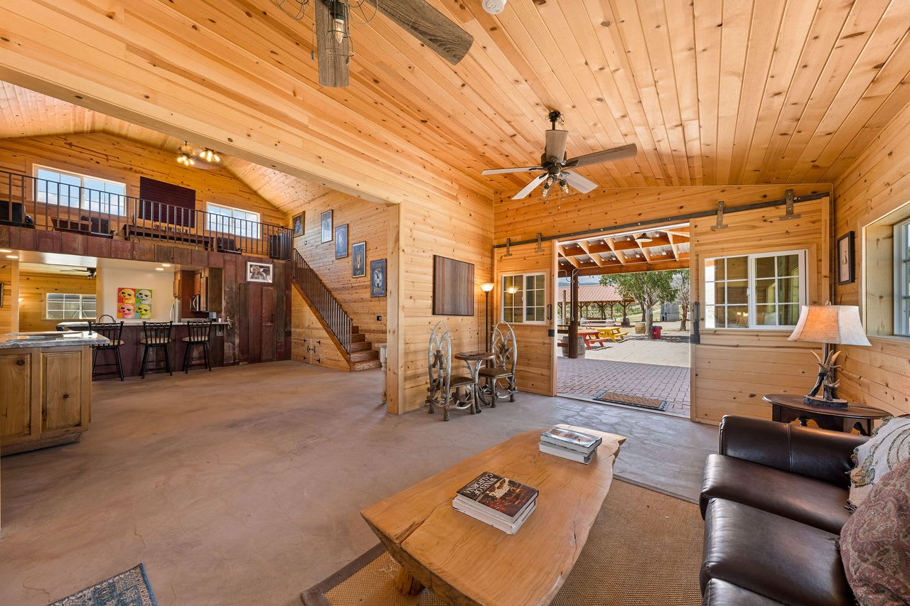 Inside view of the barn event area on a Los Angeles vineyard estate, versatile and inviting.