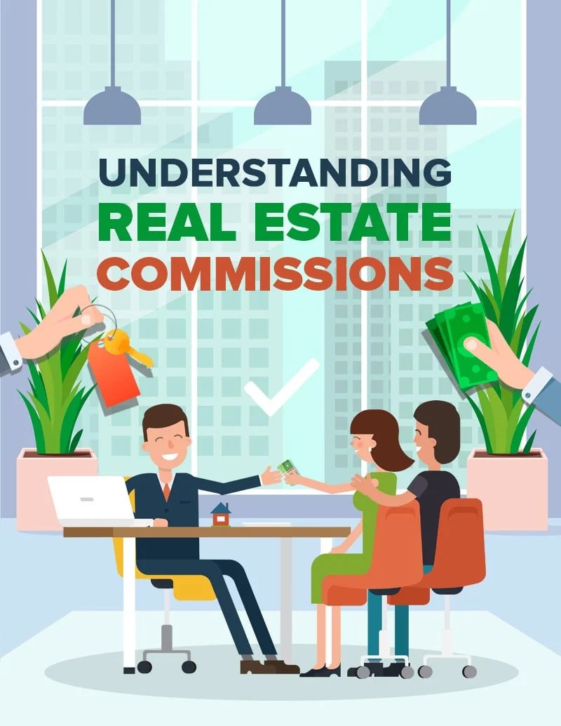 Illustration about real estate commissions, showing an agent exchanging money with clients.