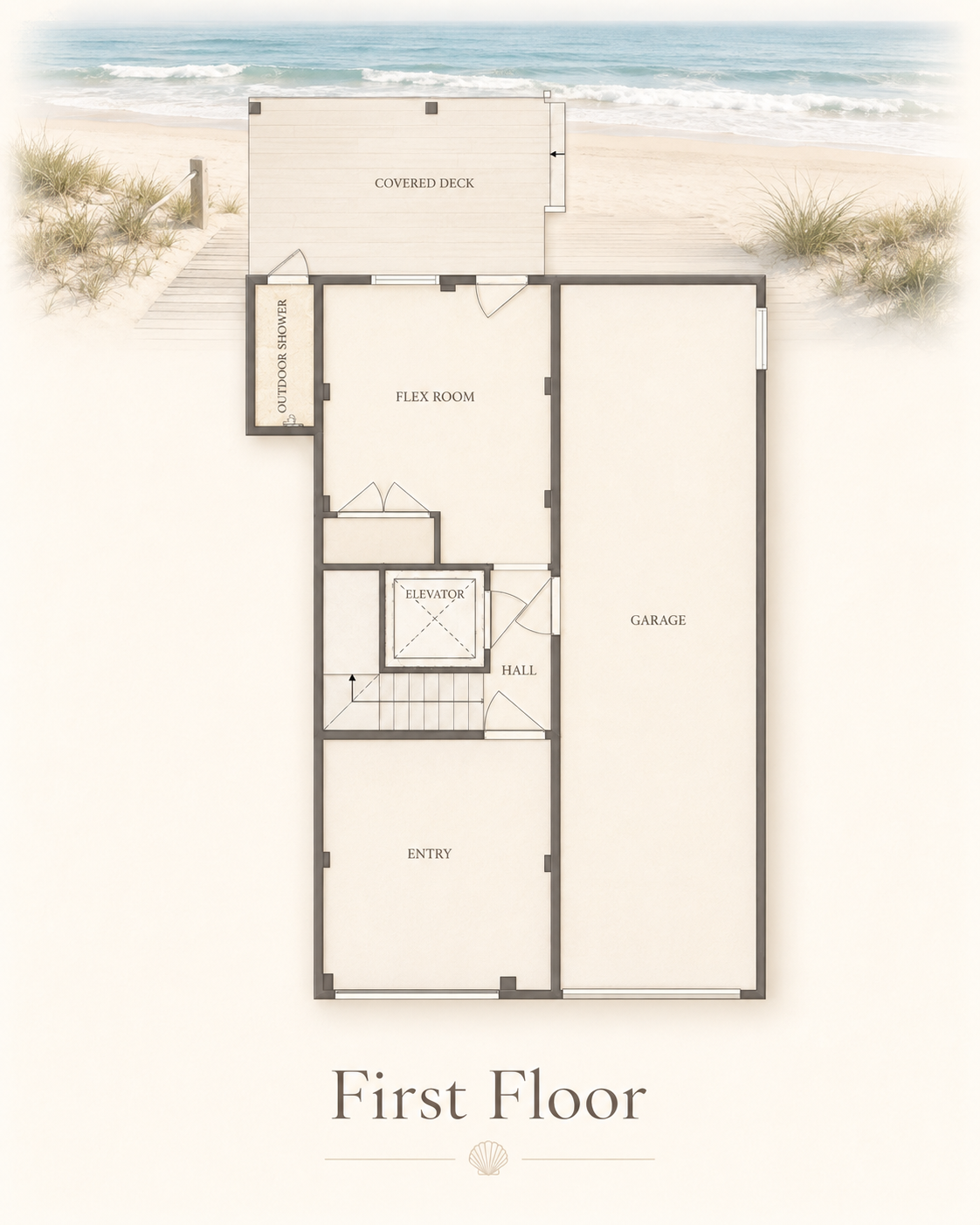 Enlarged Ground Floor plan for 736 Dune Ridge