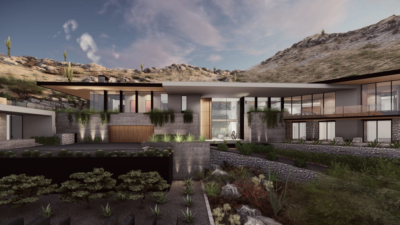 Ultra luxury modern mansion on hillside lot in Arizona