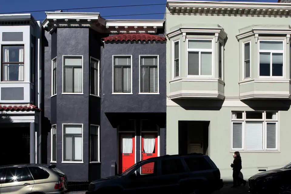 A duplex is painted black on Union Street in San Francisco